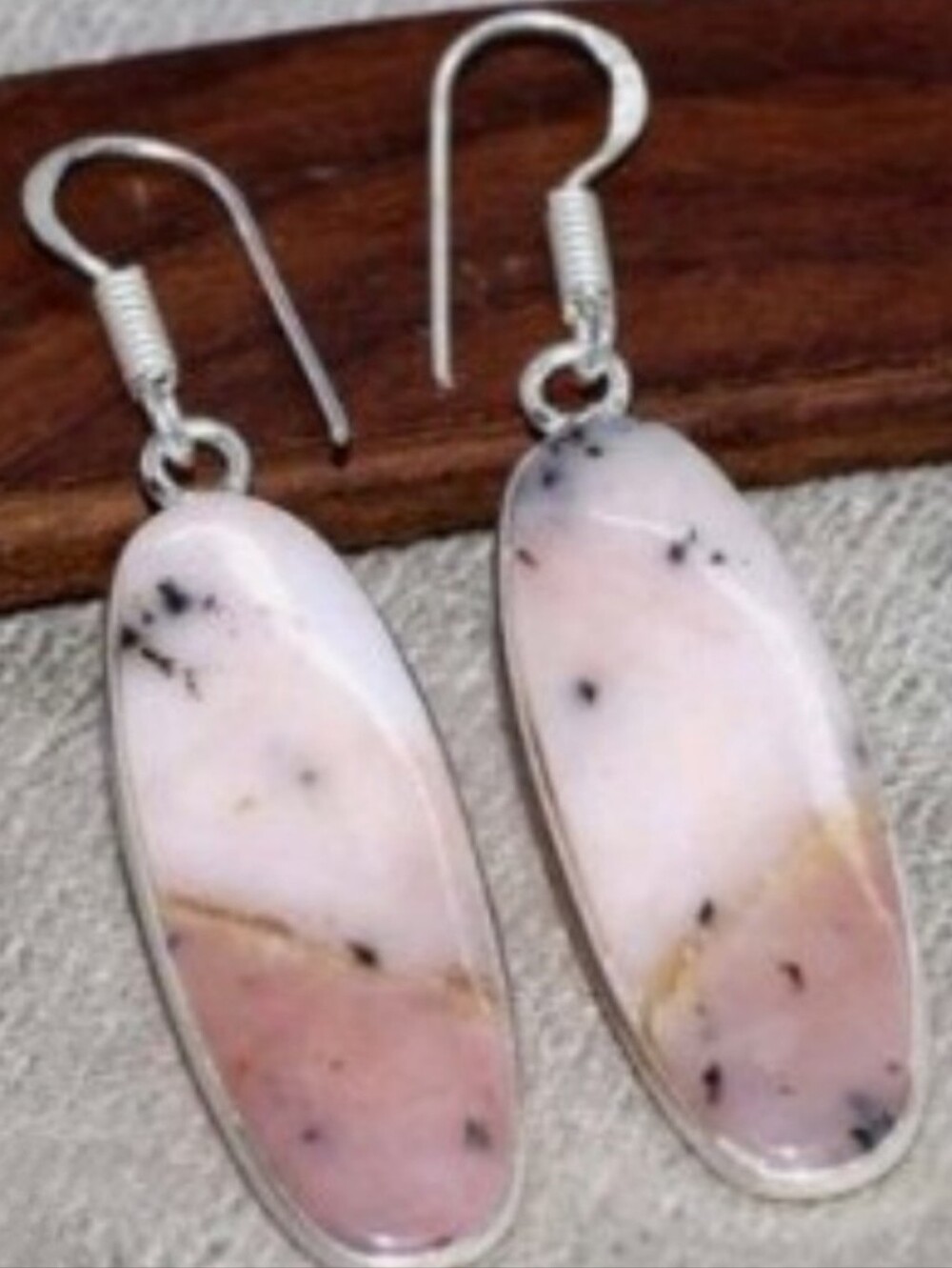 Peruvian Pink Opal Gemstone Jewelry 925 Sterling Silver Handmade Dangle Earrings